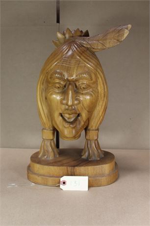 Solid Wood Carving - Laughing Indian Bust